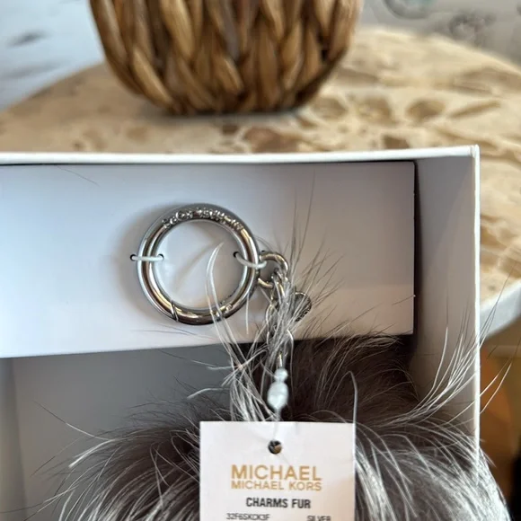 Real silver and black fox fur Michael Kors bag charm in gift box - Picture 4 of 5